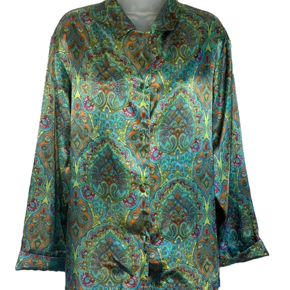 VICTORIA’S Secret Very Vibrant Paisley Sleep Top Shirt Button Down EUC - Picture 1 of 6